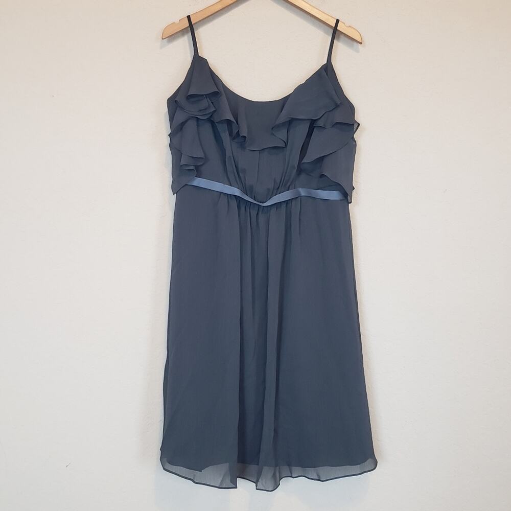 Davids Bridal Graphite Cold Shoulder Crinkle Chiffon Bridesmaid Dress‎ Womens 14